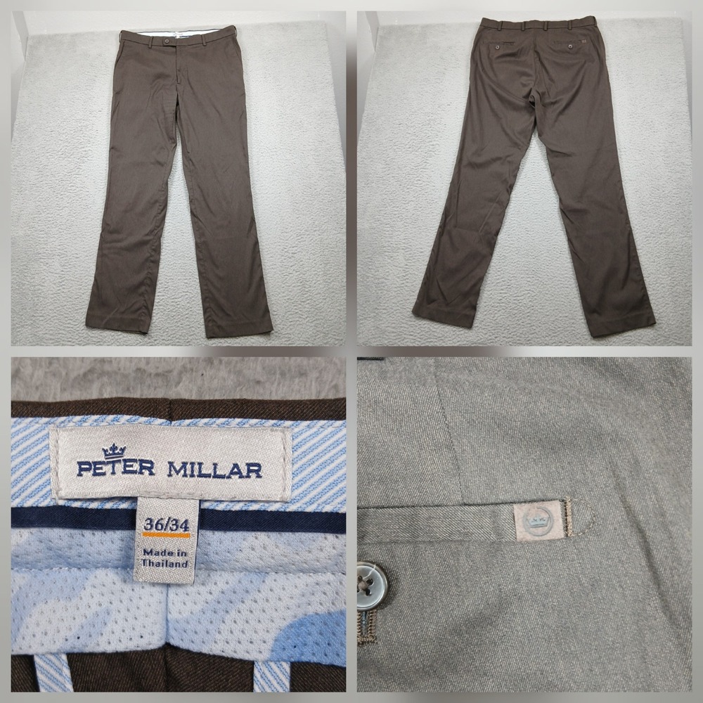 Peter Millar Men's Dress Pants Slacks 36x34 Brown Tailored‎ Fit